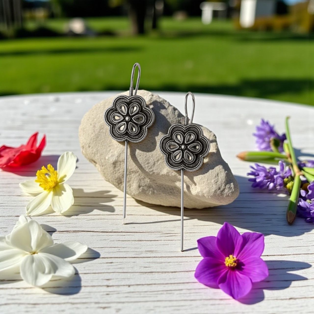 Elegant Oxidized Silver Floral Ear Crawler