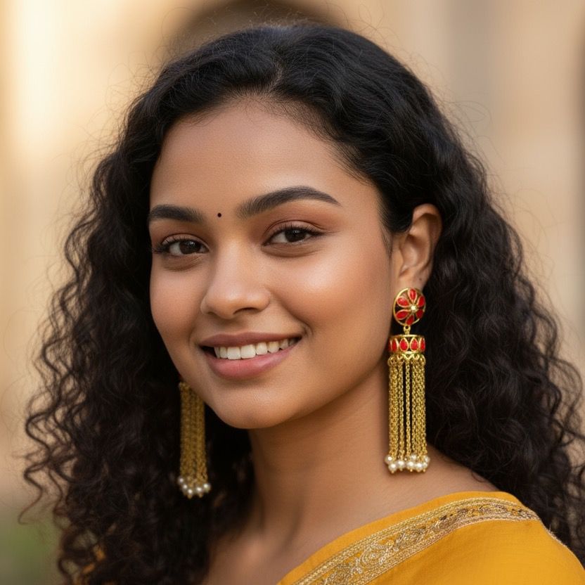 Royal Red & Gold Tassel Jhumka Earrings